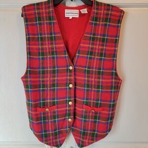 Vintage Westbound Primary Color Plaid Button Down Acrylic Wool Sweater Vest
